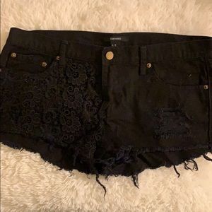 Black lace jean shorts